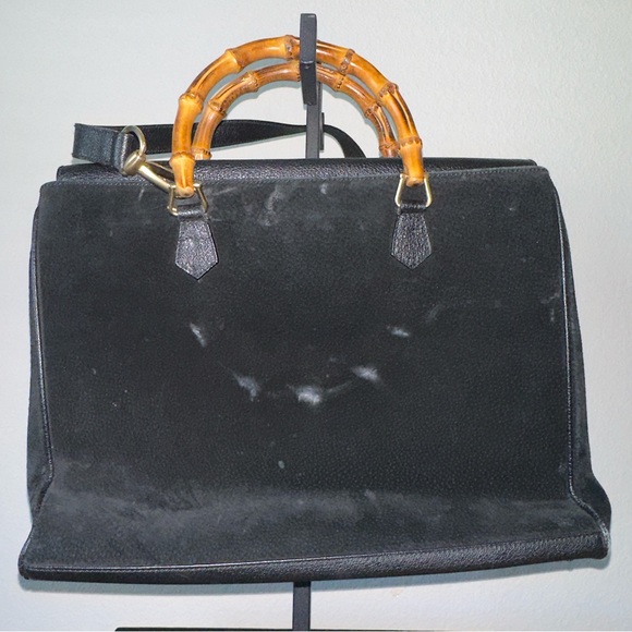 Authentic Vintage Gucci Diana Black Suede Bamboo Tote - Picture 4 of 16